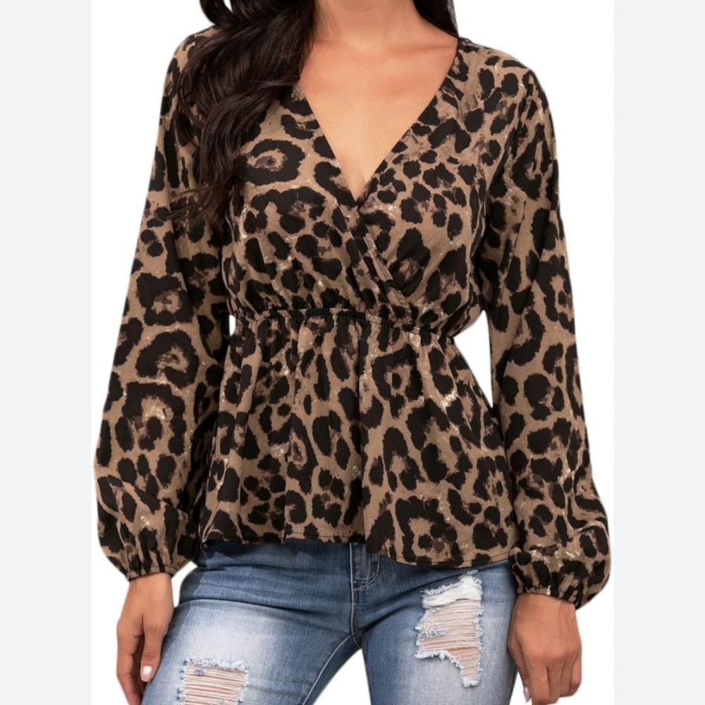 SHEIN Animal Print V-Neck Blouse